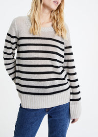 Pull à rayures en lin - Beige