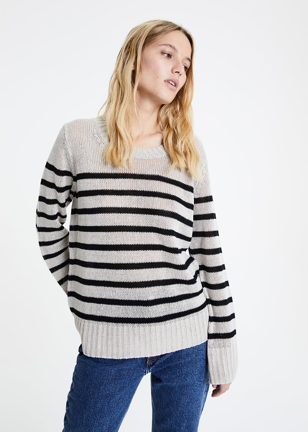Pull rayures col bateau - Beige Moyen