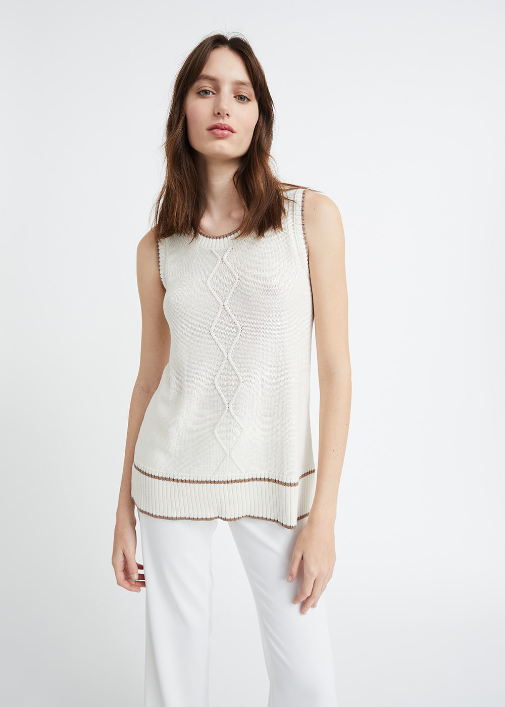 Pull cable sans manche - Blanc Cassé
