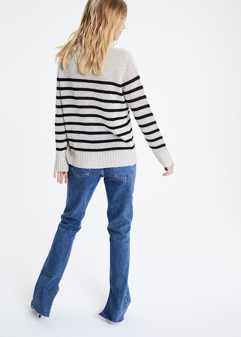 Pull rayures col bateau - Beige Moyen