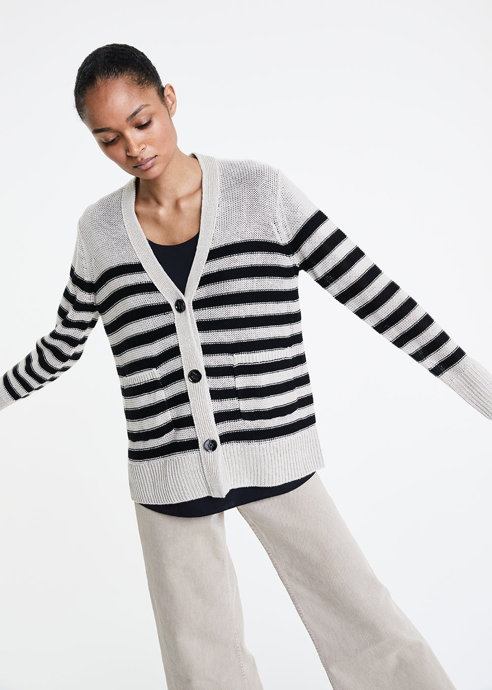 Cardigan rayures - Beige Moyen