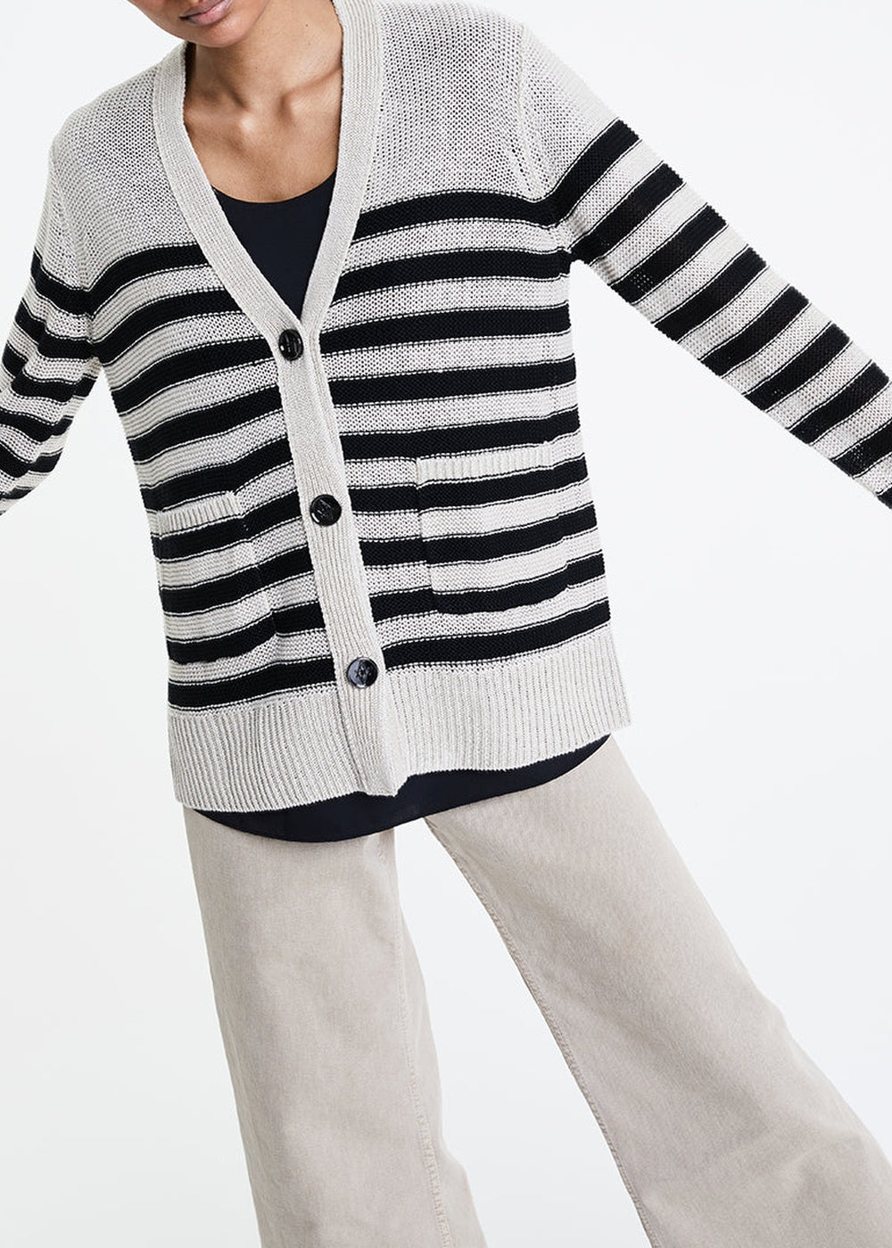 Striped linen cardigan - Beige