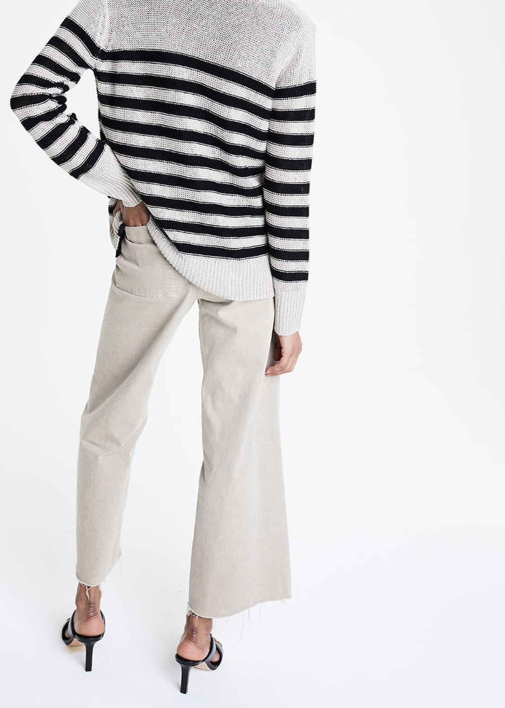 Striped linen cardigan - Beige