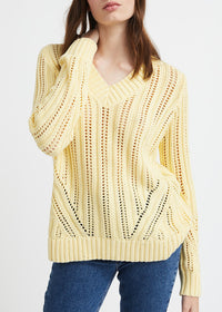 Openwork V-neck jumper - Yellow