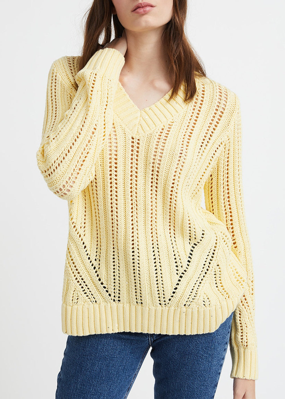 Openwork V-neck jumper - Yellow