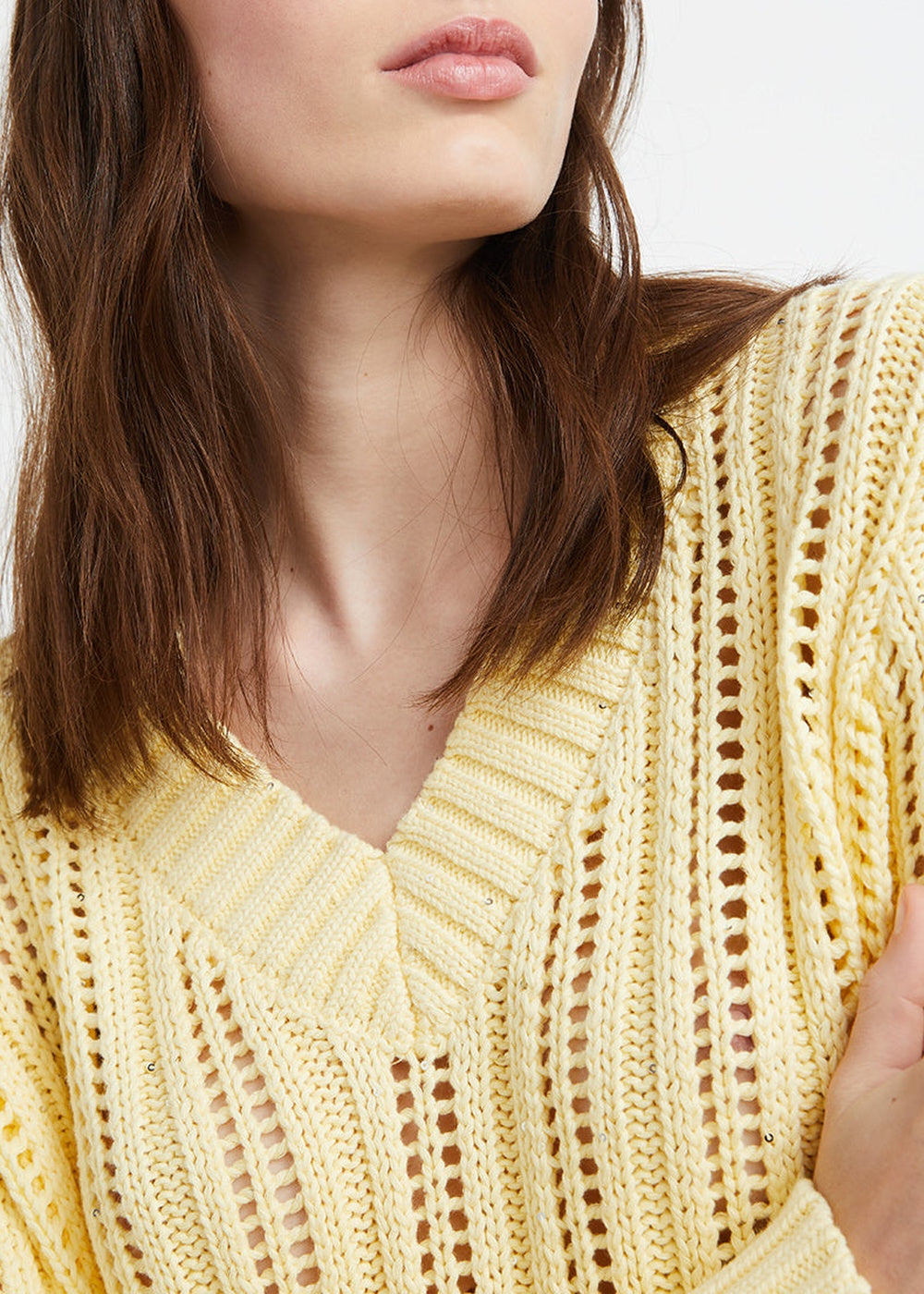 Openwork V-neck jumper - Yellow