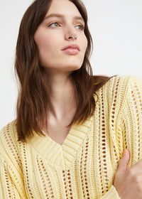 Pull ajoure col v - Jaune Moyen