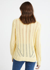 Pull ajoure col v - Jaune Moyen