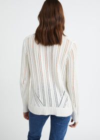Pull ajoure col v - Blanc Cassé