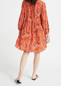 Robe fluide à manches bouffantes - Orange