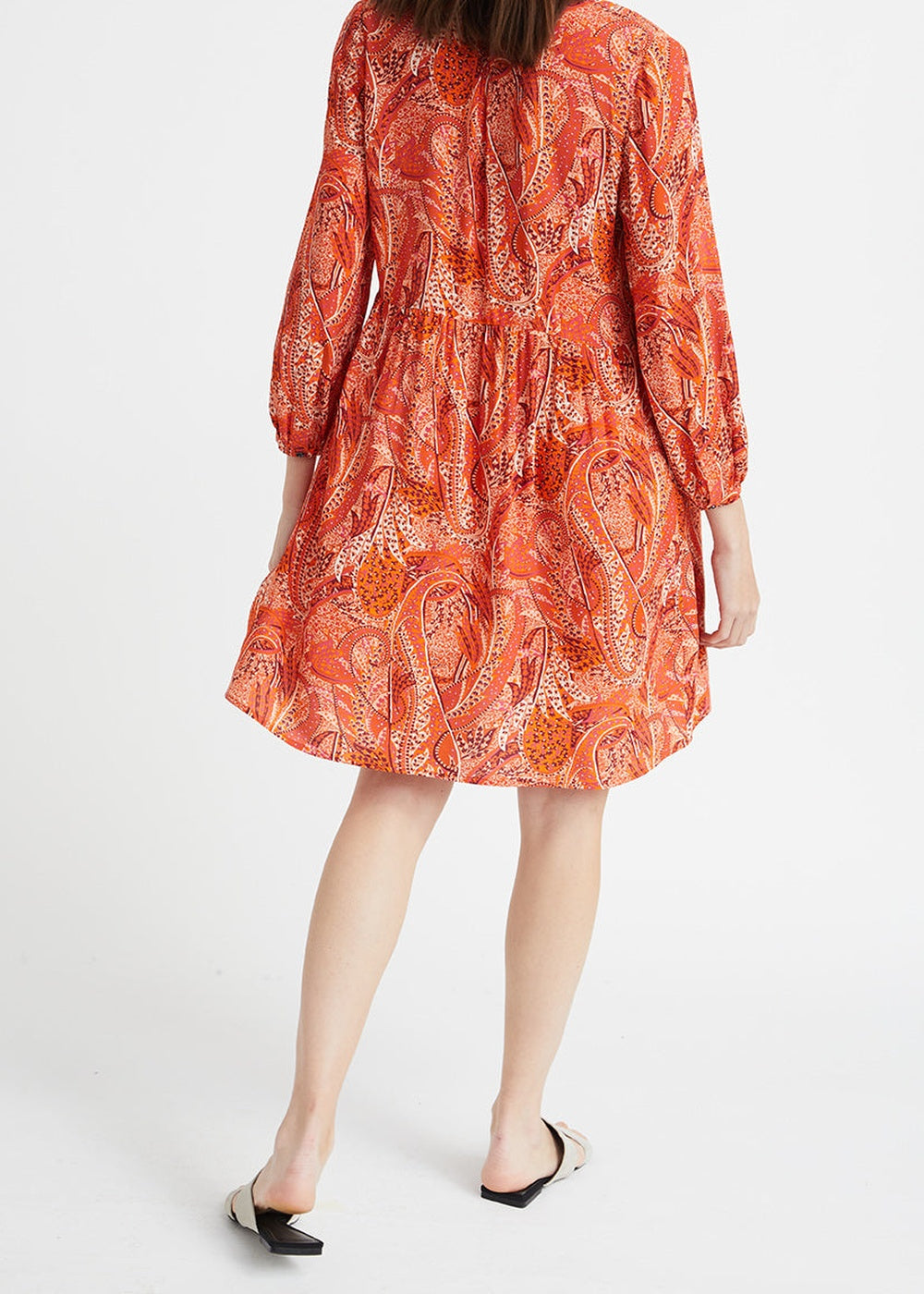 Robe fluide à manches bouffantes - Orange