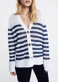 Striped linen cardigan - Optical White