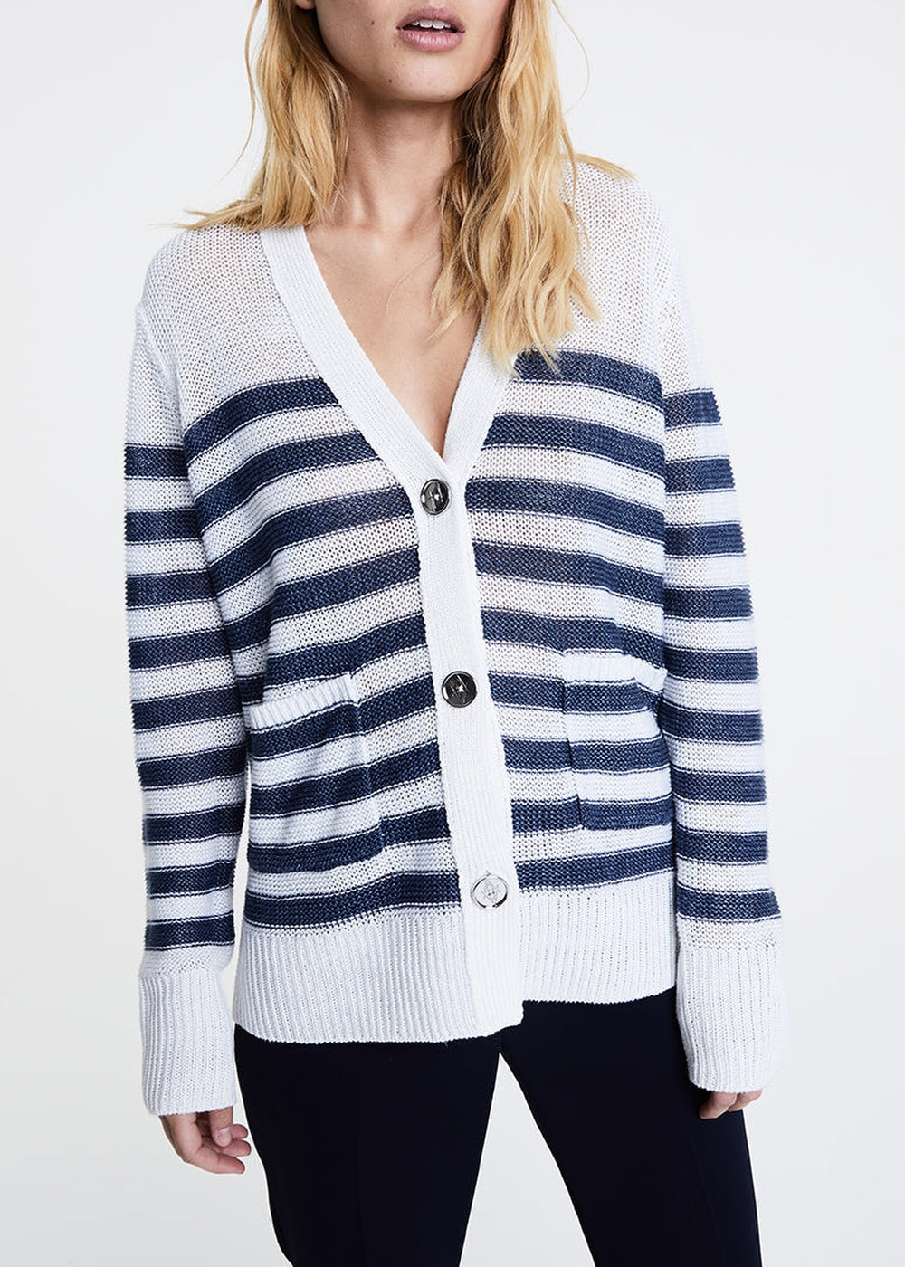 Striped linen cardigan - Optical White