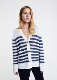 Cardigan rayures - Blanc Optique
