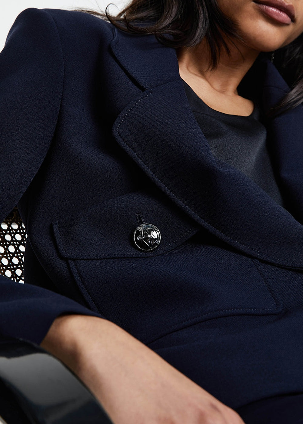Short jacket with a notched collar - Navy