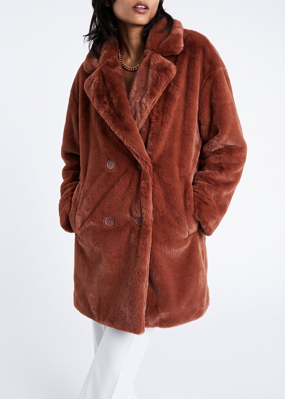 Oversized faux fur coat - Havana