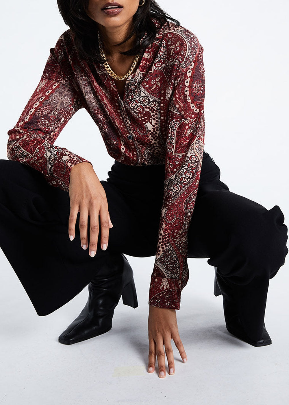 Chemise à motif jacquard - Grenat