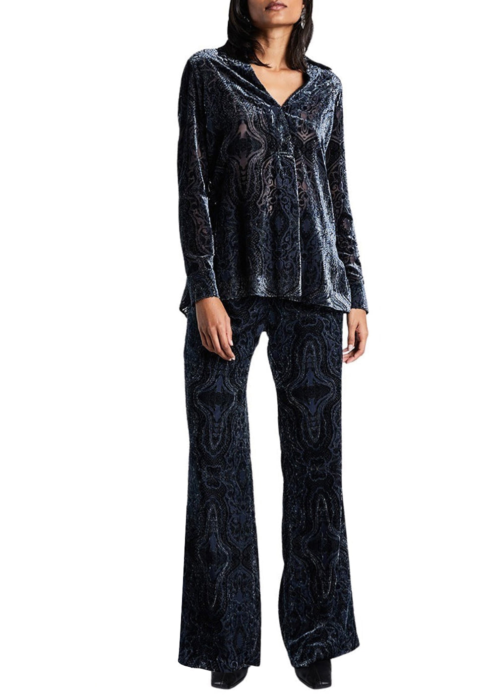 Blouse velour devore imprime - Marine