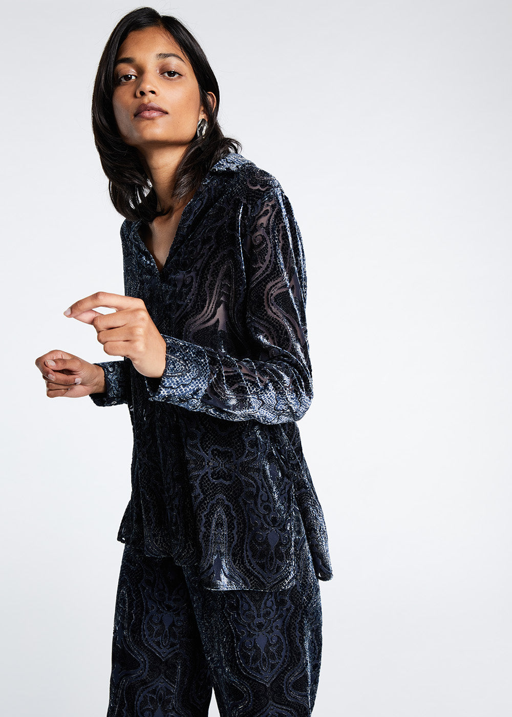 Blouse velour devore imprime - Marine