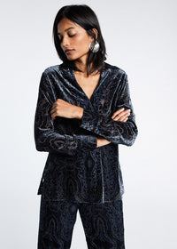 Blouse velour devore imprime - Marine