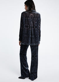 Blouse velour devore imprime - Marine