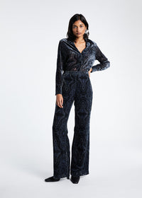 Blouse velour devore imprime - Marine