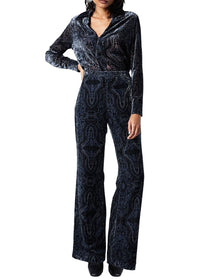 Pantalon velour devore imprime - Marine