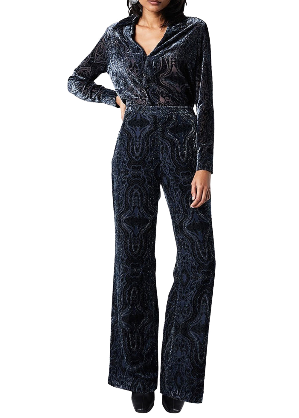 Pantalon velour devore imprime - Marine