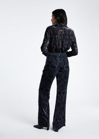 Pantalon velour devore imprime - Marine