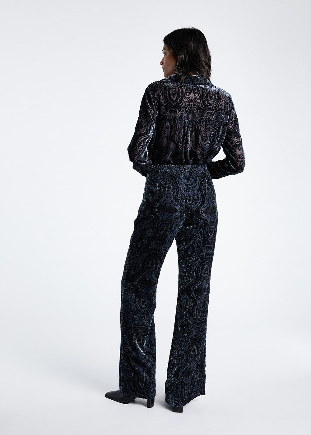 Pantalon velour devore imprime - Marine