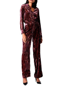 Pantalon velour imprime - Grenat