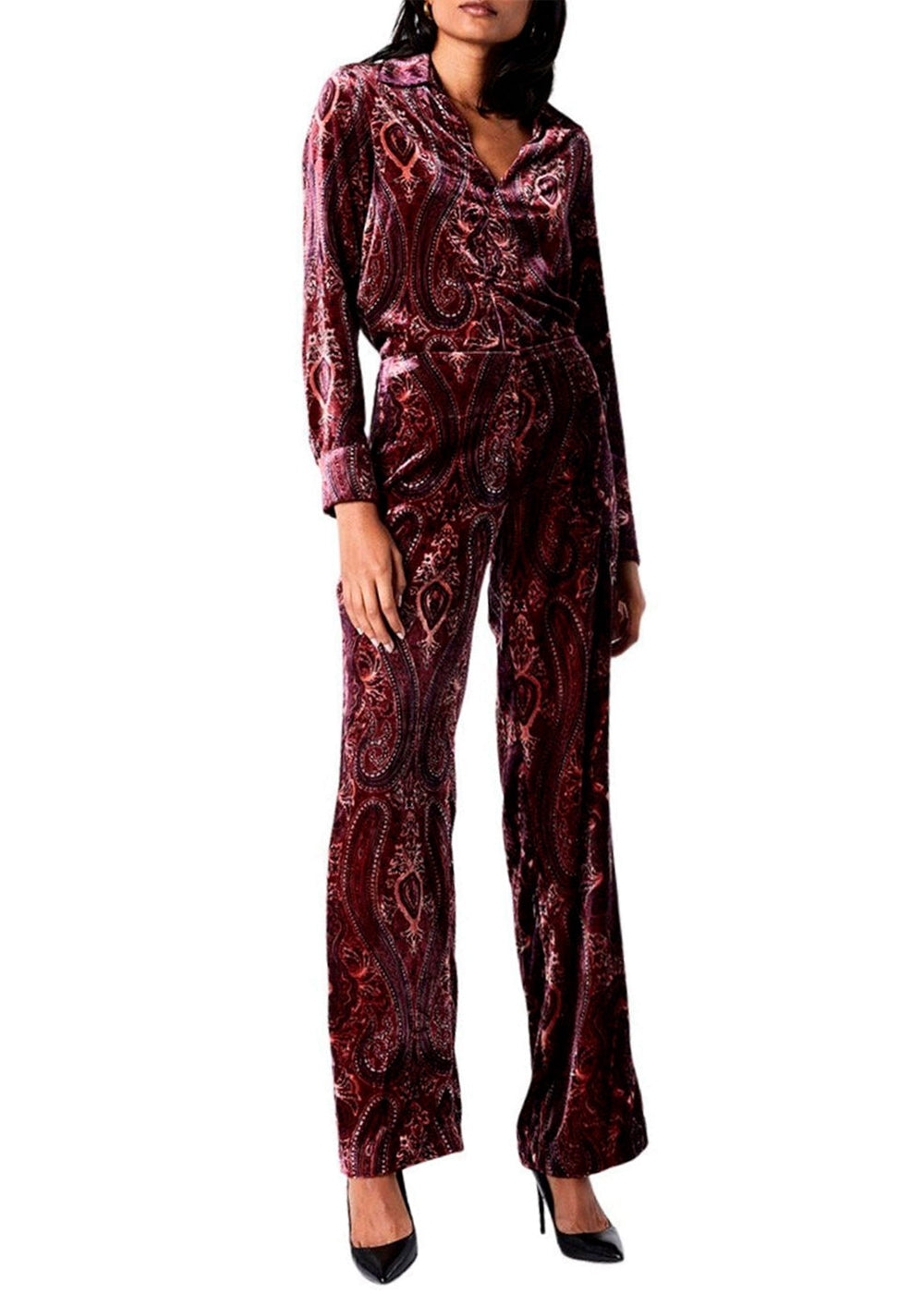 Pantalon velour imprime - Grenat