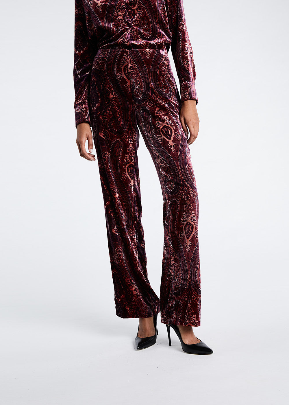 Pantalon velour imprime - Grenat