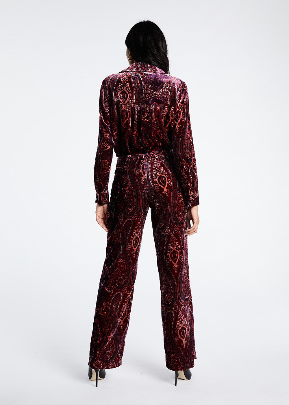 Pantalon velour imprime - Grenat