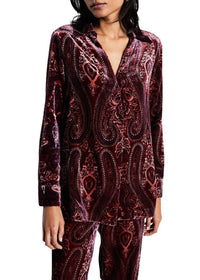 Blouse velour imprime - Grenat