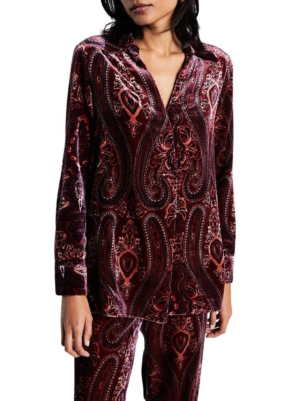 Blouse velour imprime - Grenat