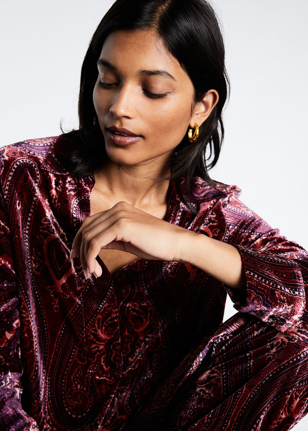 Blouse velour imprime - Grenat
