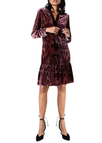 Robe velour imprime - Grenat