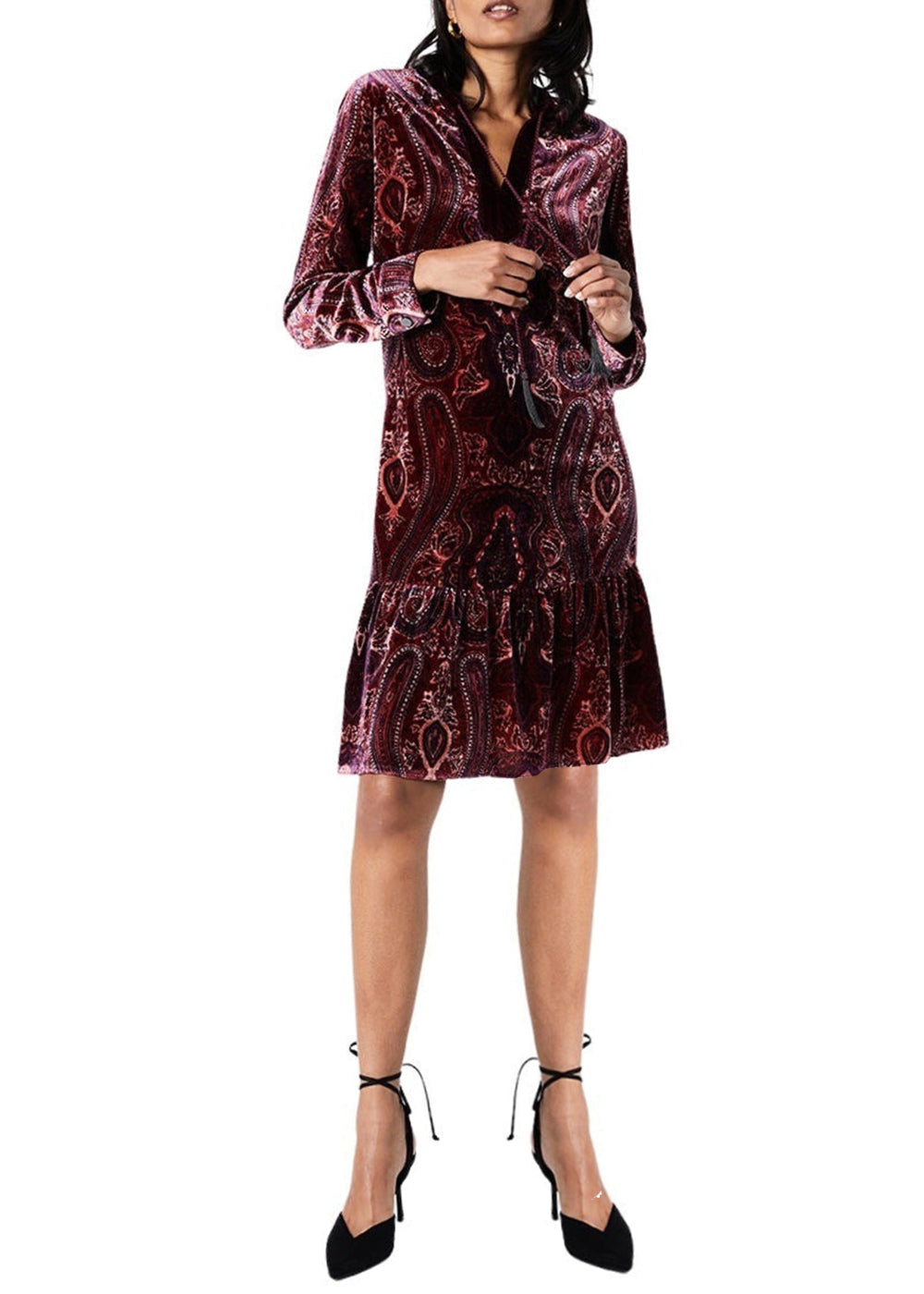 Robe velour imprime - Grenat
