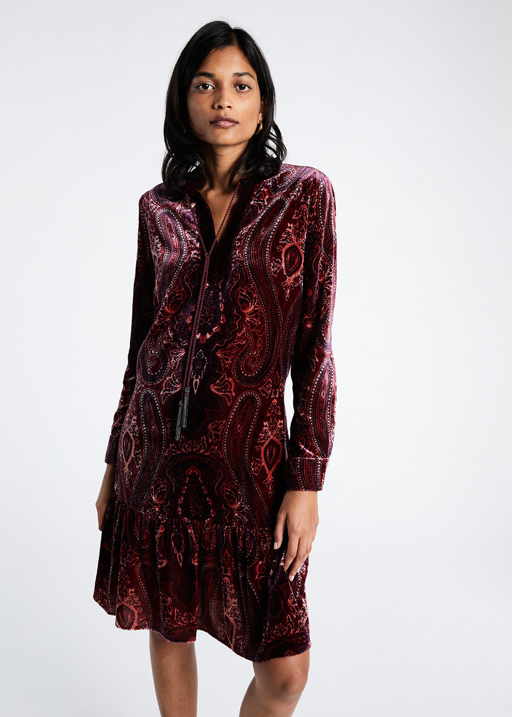 Robe velour imprime - Grenat
