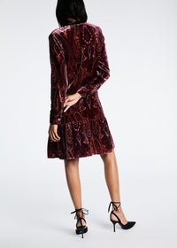 Robe velour imprime - Grenat