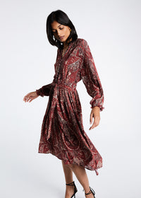 Robe avec bas a volants imprim - Grenat