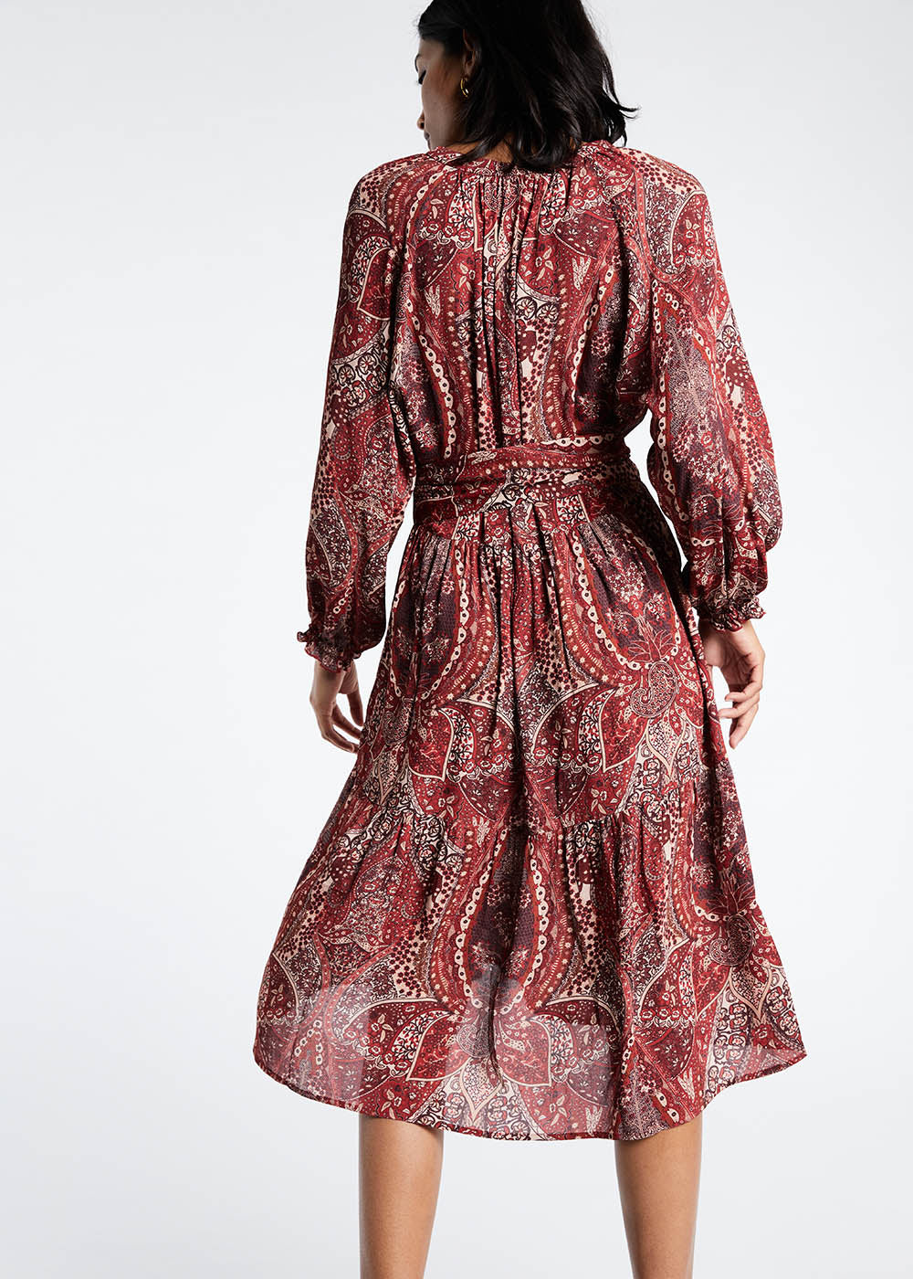 Robe avec bas a volants imprim - Grenat