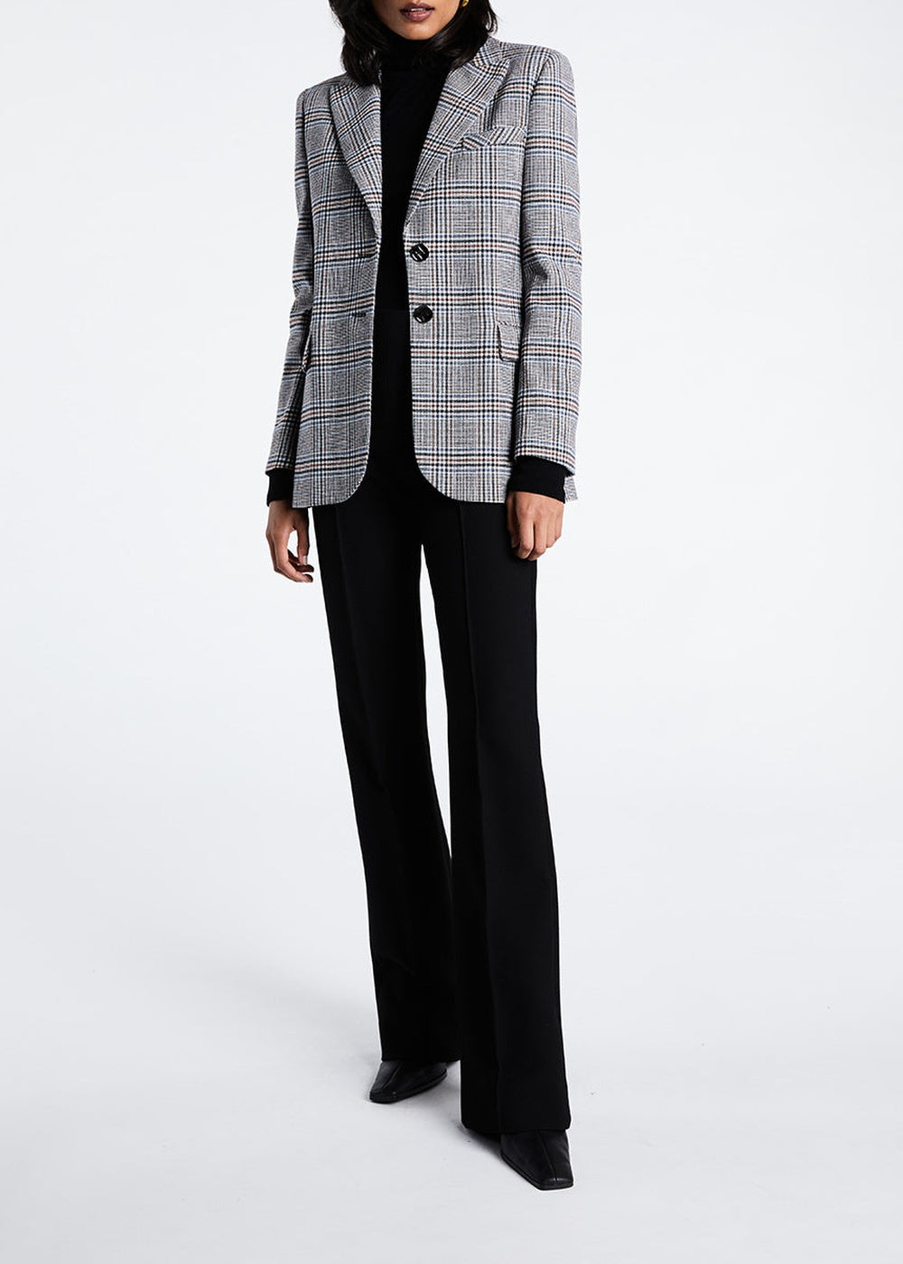 Long checked wool jacket - Grey