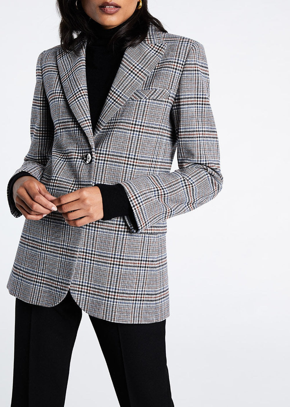 Long checked wool jacket - Grey