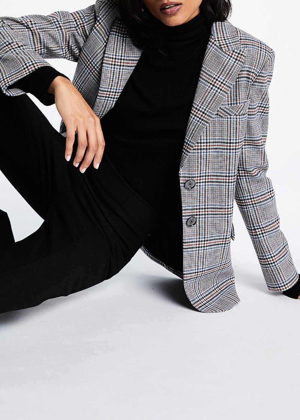 Long checked wool jacket - Grey