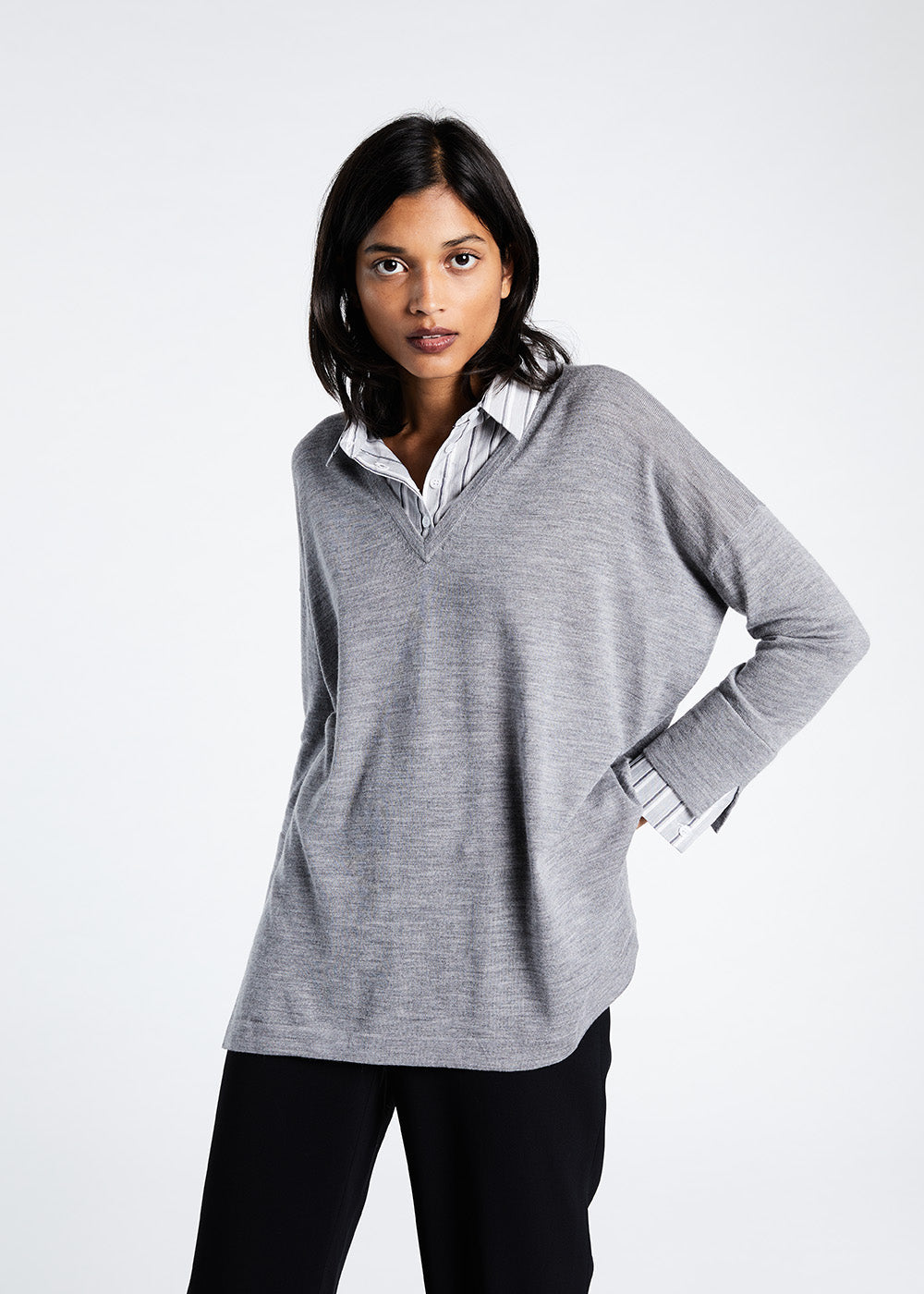 Pull bi-material - Gris Moyen