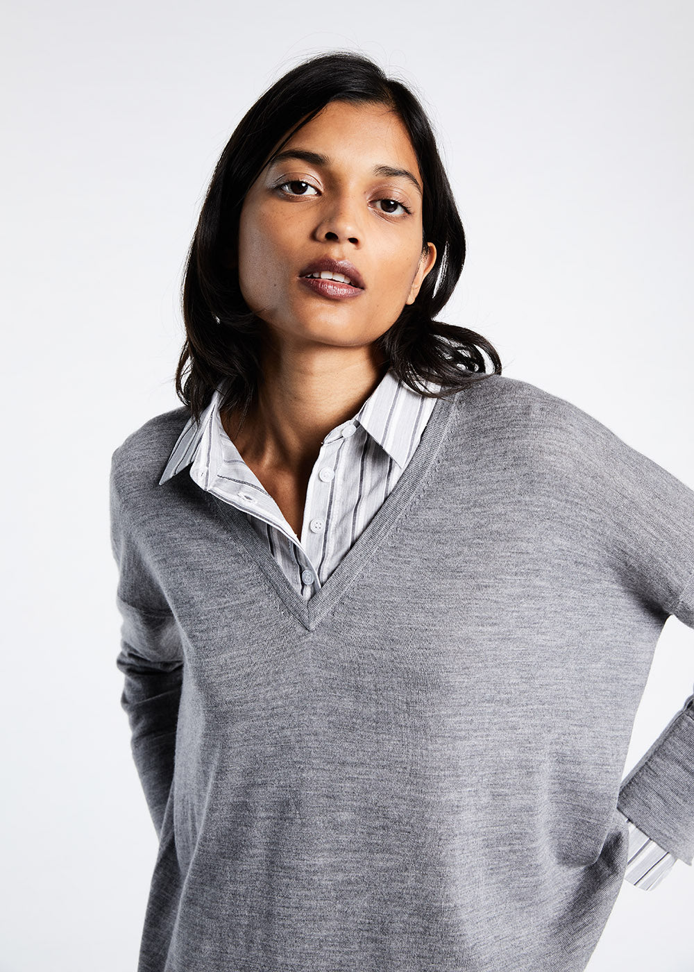Pull bi-material - Gris Moyen