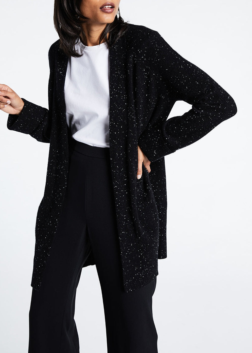 Long sequinned cashmere cardigan - Black