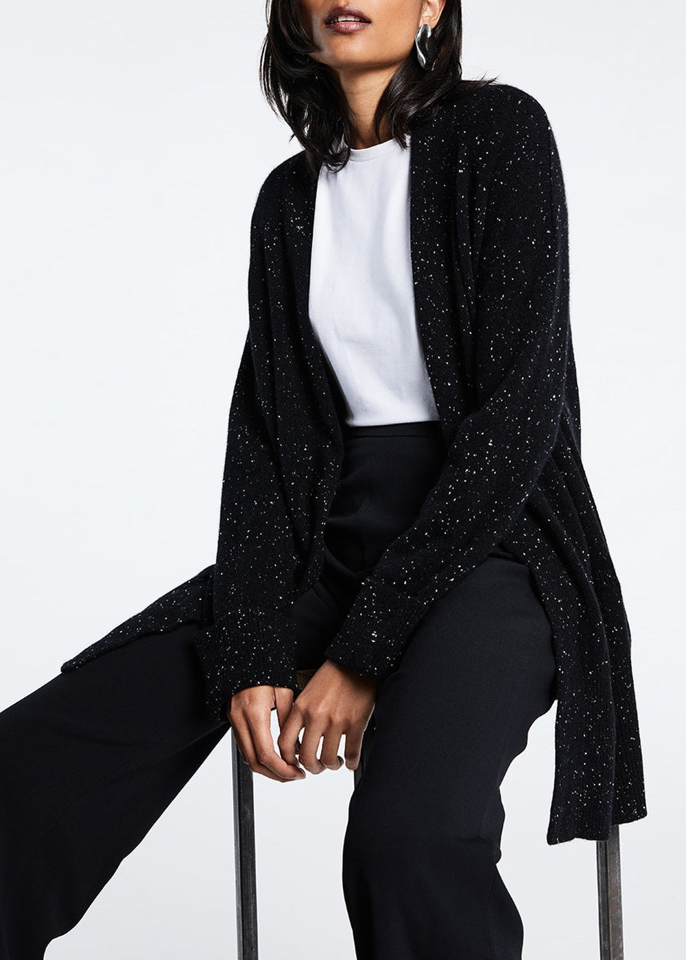Long sequinned cashmere cardigan - Black